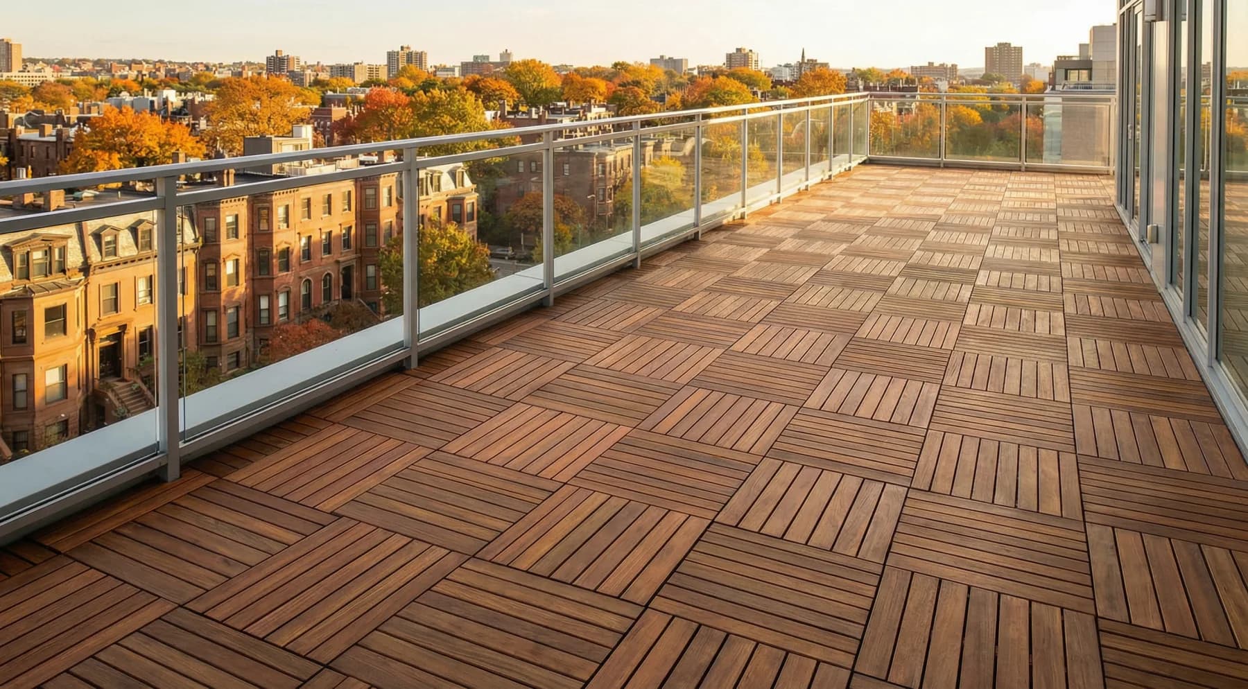 Hardwood deck tile detail